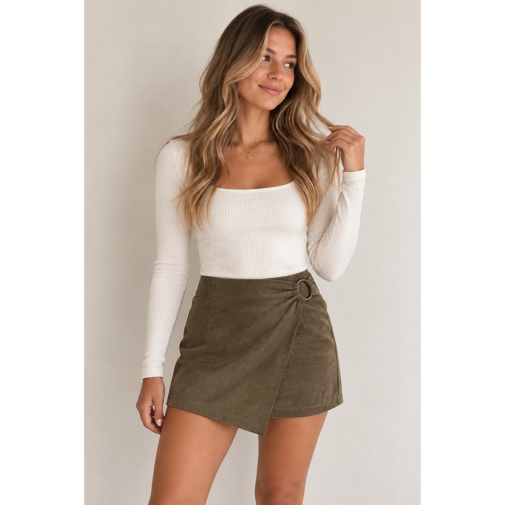 Abercrombie & Fitch Faux Suede Wrap Mini Skirt Olive Green Utility Size 8